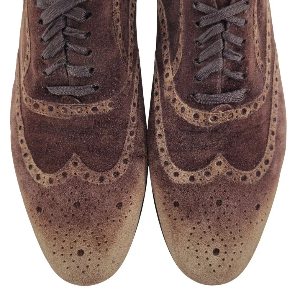 Gucci Italy Men size 7.5E Brown Suede Wingtip Derby Oxfords Designer Dress Shoes